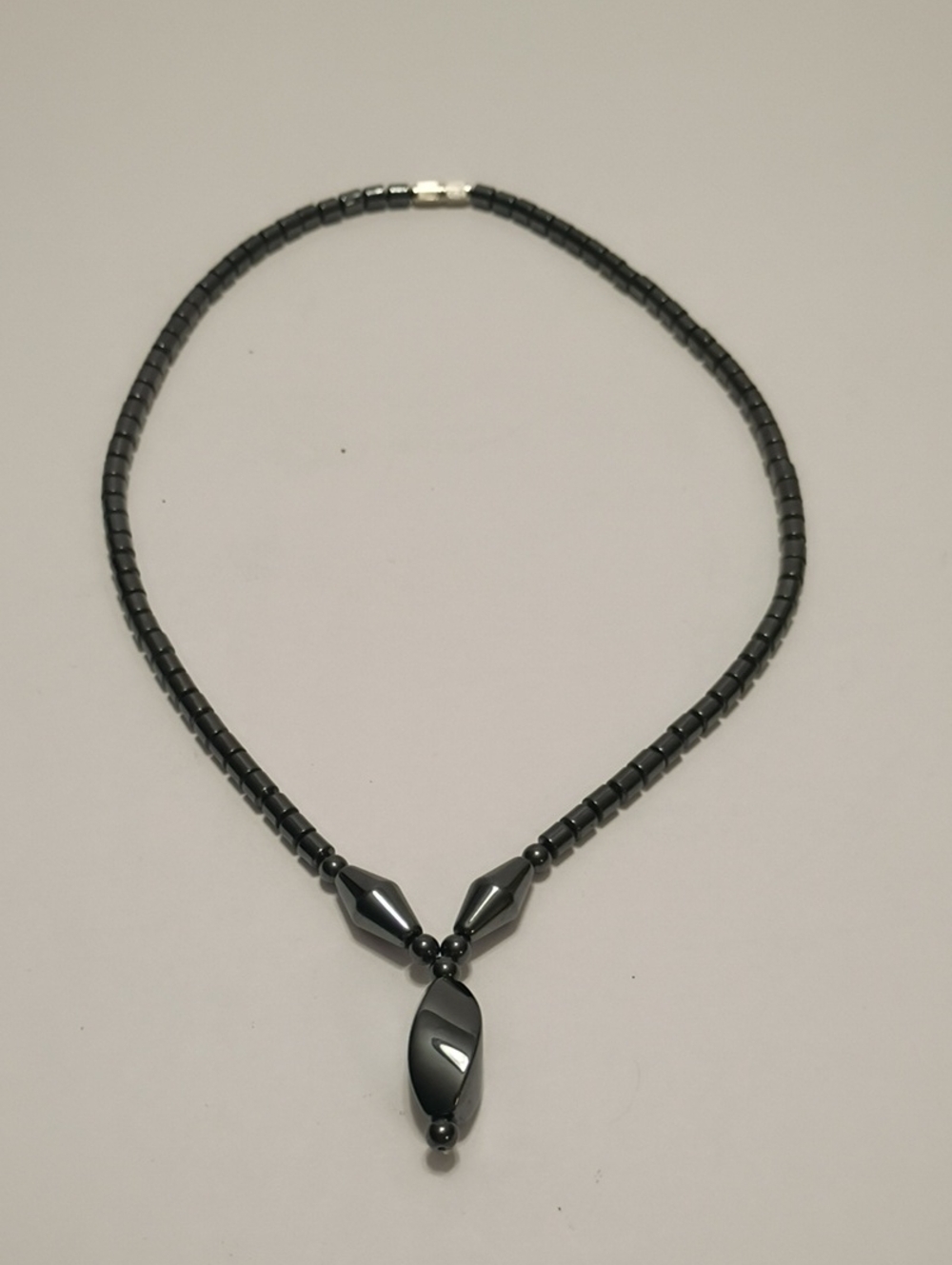 Artisan Gunmetal Hematite Beaded Y Pendant Necklace